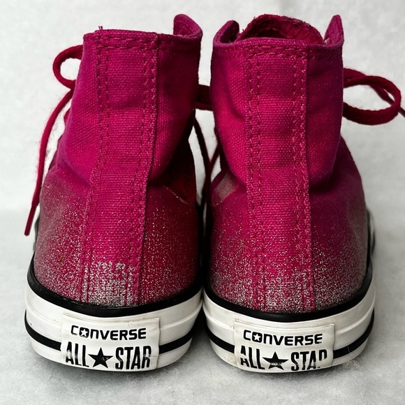 Converse All Star High Top Chuck Taylor Hot Pink Silver Glitter Sneakers Junior - Picture 12 of 17
